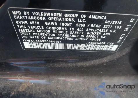 2015 Volkswagen Passat 1.8T Limited Edition from USA, damaged, VIN 1VWAT7A3XFC084197